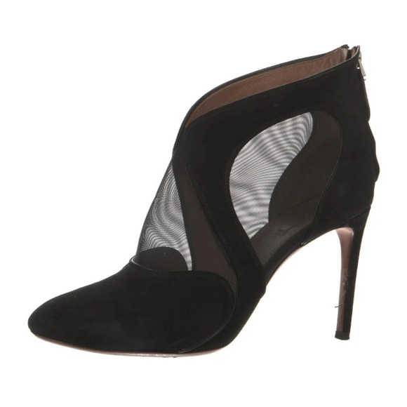 Alaïa Black Suede Mesh Panel Ankle Boots Size 41 / US 11 – Heeled Ankle Boots - Picture 2 of 5